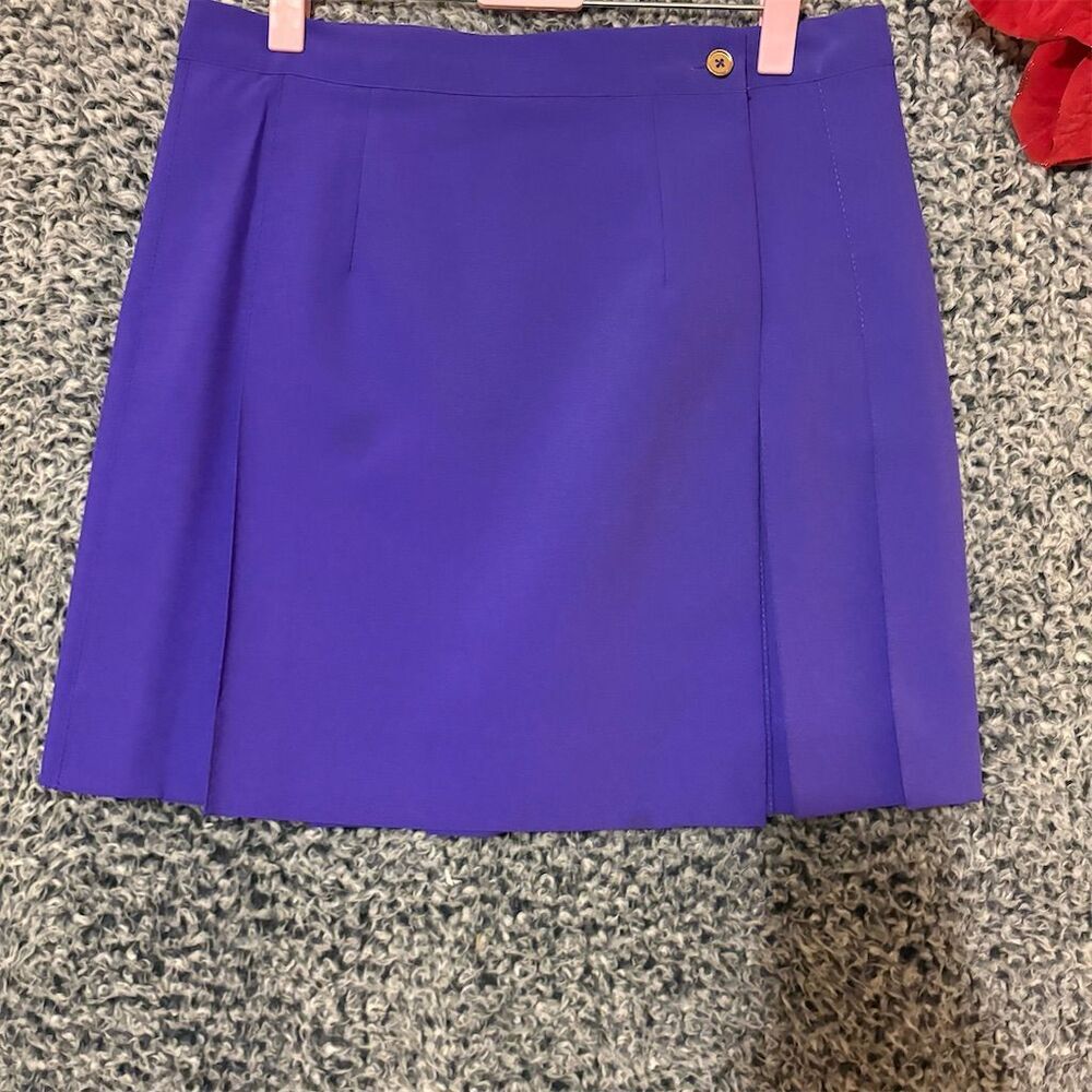 Celine Women's Vintage Purple Wool Pleated Midi Skirt Size M